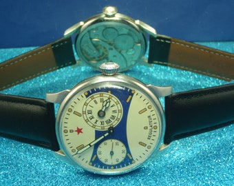 Regulateur MOLNIYA USSR Flat Mechanical Watch Vintage Visible Mechanism Large Navy Military 3602