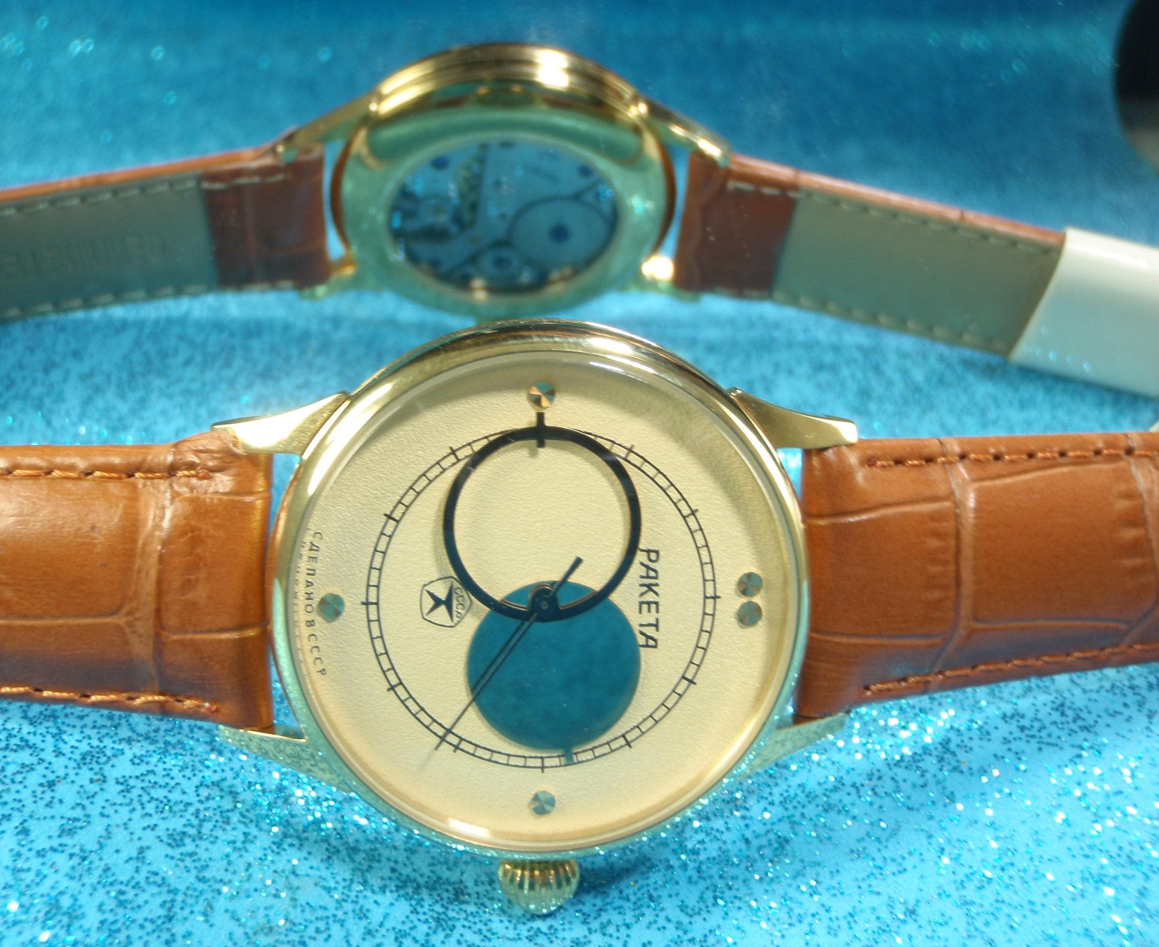 Like New RAKETA Copernic ussr Vintage Mechanical Watch Style 40mm Serviced Moon Sun Hands Visible Mechanism Copernicus
