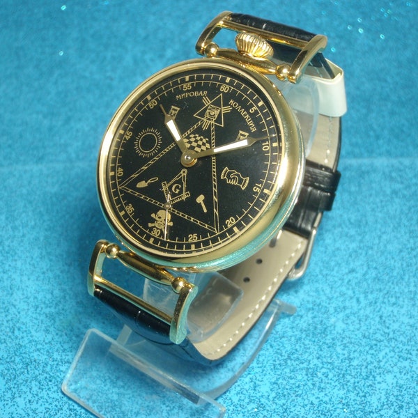 Excellente montre maçonnique MOLNIYA vintage URSS, mécanique révisée de style maçon, mécanisme visible 3602