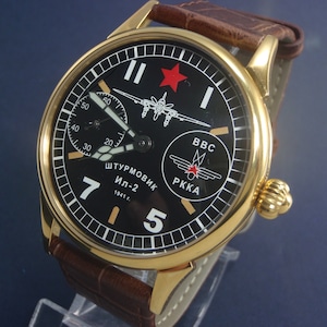 like new MOLNIYA Vintage USSR Excellent Watch Attack Aircraft IL-2 Mechanical Serviced Visible Mechanism 3602