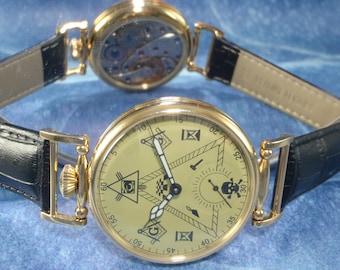 Molniya Vintage USSR  Masonic Wristwatch, Mechanical Watch Serviced Visible Mechanism 3602 Mason Style