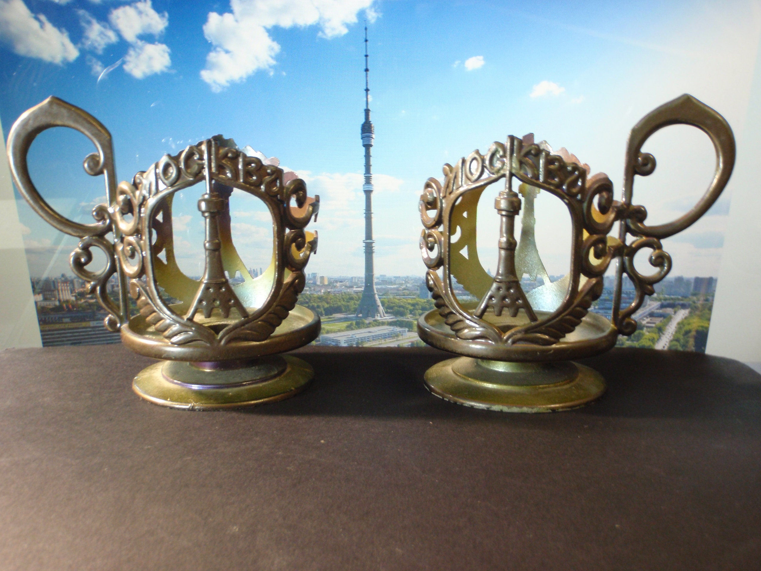 USSR Vintage Coaster Tea Cup 2pcs Holder With the Image of the Moscow