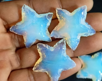 Opalite Star, Opalite Crystal Crescent Star, Opalite Carved Star, Opalite Crystal Star for Wire-wrap Jewelry, Decor Gift