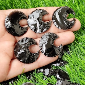 Obsidian Moon, Obsidian Crystal Crescent Moon, Black Obsidian Carved Moon, Obsidian Moon for Wire-wrap Jewelry, Decor Gift