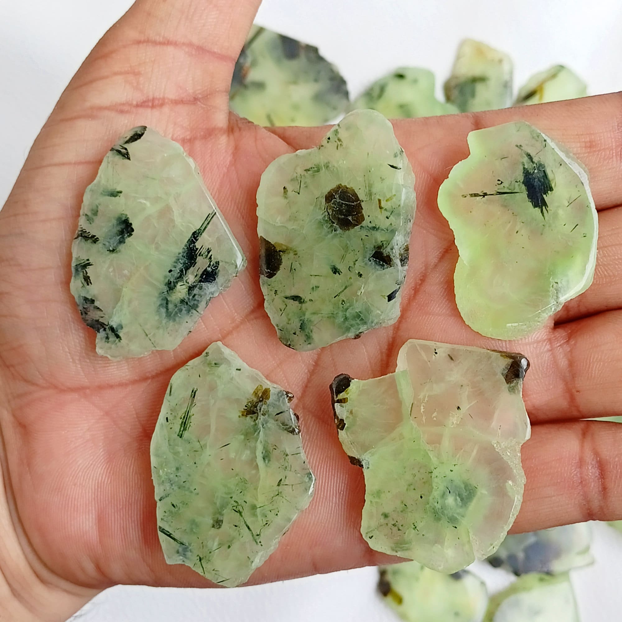 Prehnite Crystal Slab, Natural Prehnite Slice, Prehnite Rock, Raw Prehnite One Side Polished Slab for Jewelry Crafts Supply