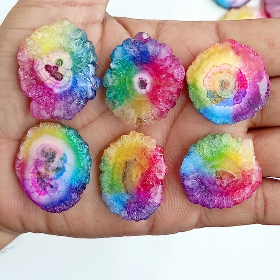Rainbow Solar Druzy Cabochon, Wholesale Solar Druzy Agate Crystal, Bulk Drusy Beads, Solar Druze lot, Dyed Druzy Gemstone For Jewelry Crafts