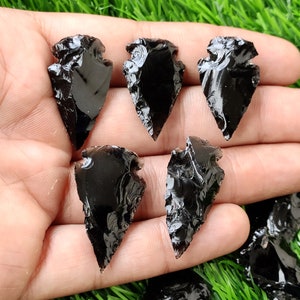 Punta de flecha de obsidiana, punta de flecha de media luna de obsidiana, punta de lanza negra, punta de obsidiana, cristal de punta de flecha de media luna para joyería con alambre