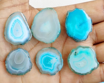 Agate Slice, Bulk Crystal Wholesale, Aqua Blue Agate Druzy Slice, Bulk Window Agate Slice Cabochon, Flat Polished for Wirewrap Jewelry