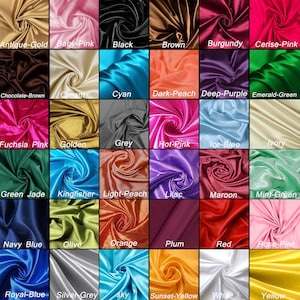36 Colors Luxury Silk Satin Fabric, Silk Satin Fabric By The Yard, Polyester Satin Charmeuse Gown Fabric Bridal Wedding Dress Satin Fabric