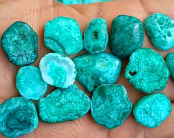 Agate Slice, Bulk Crystal Wholesale, Aqua Green Agate Druzy Slice, Bulk Window Agate Slice Cabochon, Flat Polished for Wirewrap Jewelry