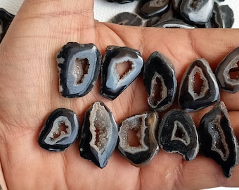 Agate Druzy, Window Druzy Slice, Geode Slabs, Geode Slices, Black Druzy Agate Slices, Wire Wrapping, Necklace Stones 1" to 2" flatback