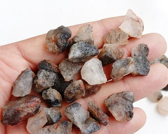 Black Rutile Quartz Raw, Natural Rutile Quartz Crystal Rough, Wholesale Lot Quartz Raw Gemstone For Necklace Earrings Jewelry Crafts Supply