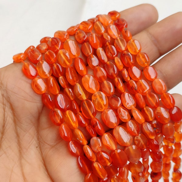Natural Carnelian Flat Beads, Carnelian Oval Shape Beads, 12" Strand Gemstone Carnelian Beads For jewelry Crafts Supply
