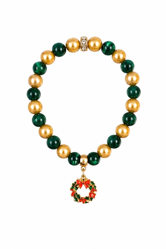 Christmas Wreath Charm Stretch Bracelet
