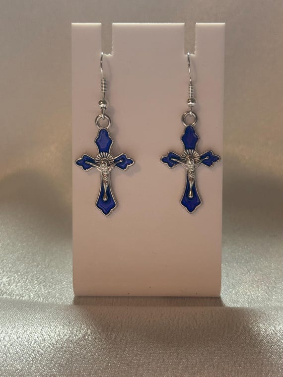 Blue Cross Dangle Earrings