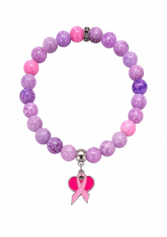 Heart and Ribbon Breast Cancer Stretch Charm Bracelet