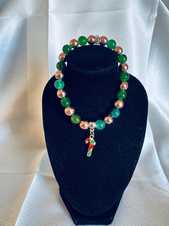 Christmas Candy Cane Charm Stretch Bracelet