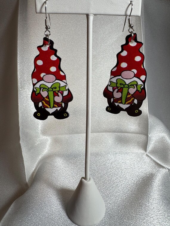 Leather Christmas Gnome Dangle Earrings Hypoallergenic