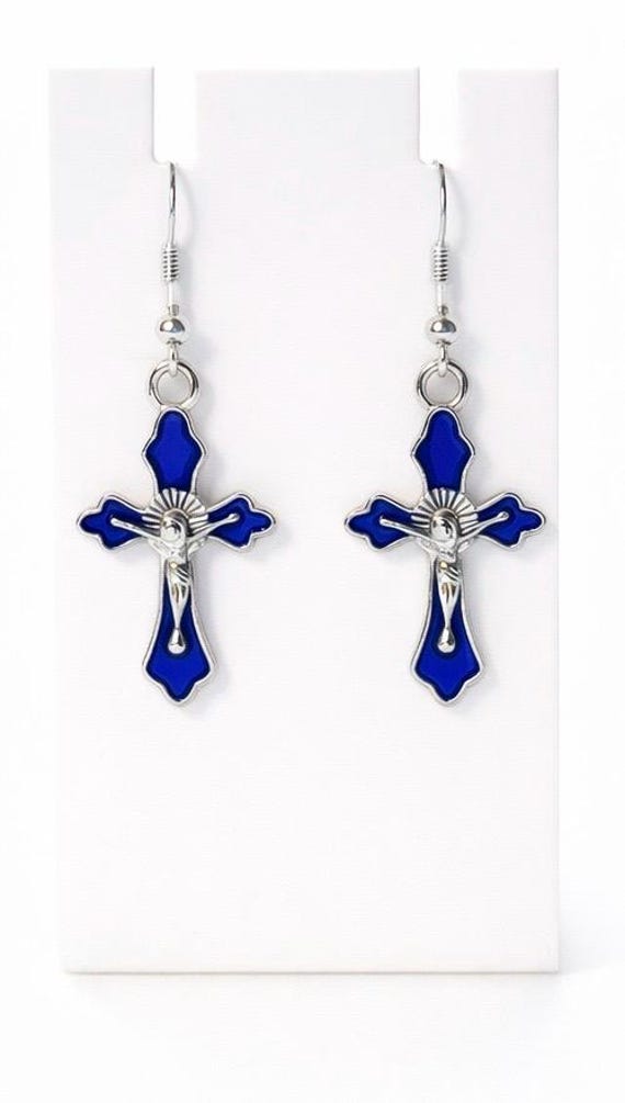 Blue Cross Dangle Earrings