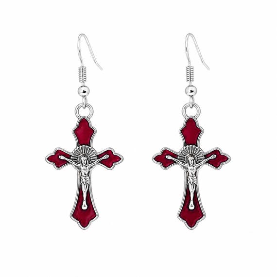Red Cross Dangle Earrings
