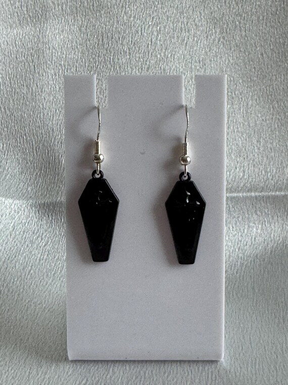 Halloween Black Coffin Dangle Earrings. Hypoallergenic