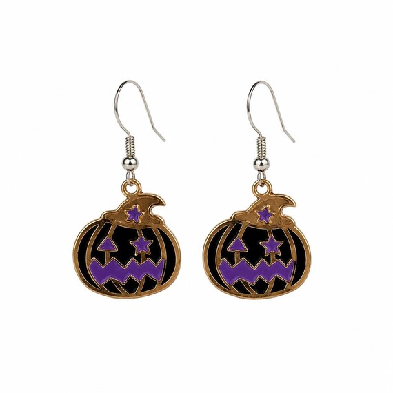 Halloween Jack O Lantern Dangle Earrings. Hypoallergenic