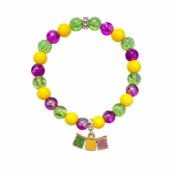 Mardi Gras Banner Charm Stretch Bracelet