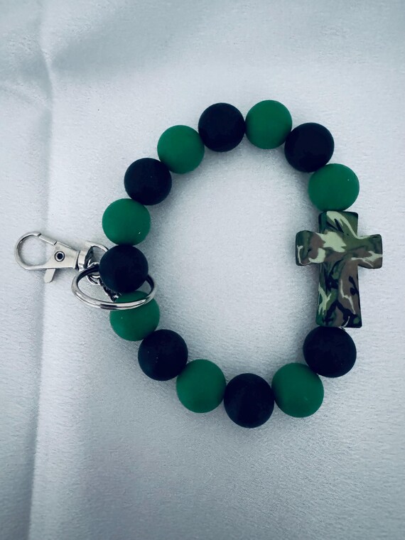 Silicone Cross Bead Wristlet  Keychain