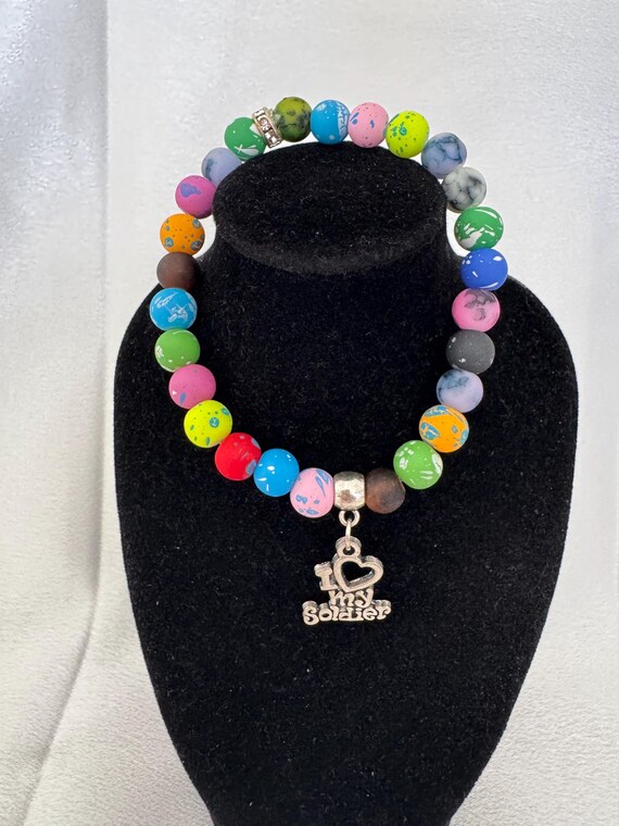 I Love My Soldier Charm Stretch Bracelet