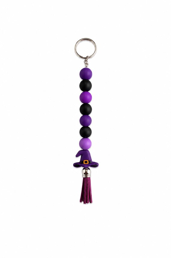 Festive Silicone Witche’s Hat Focal Beaded Keychain