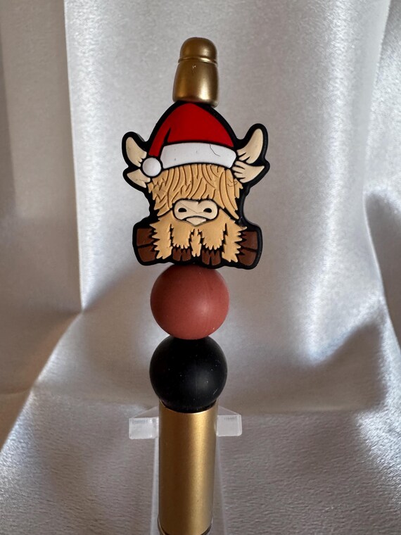 Silicone Beaded Christmas Highland Cow Writing Pen