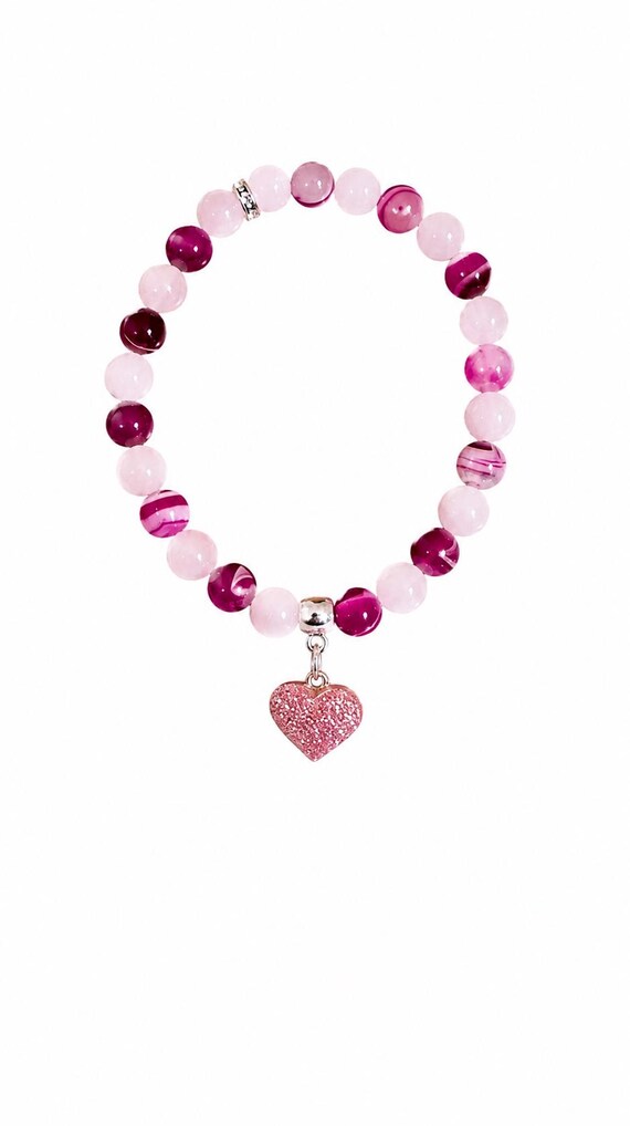 Pink Heart Valentine Charm Stretch Bracelet