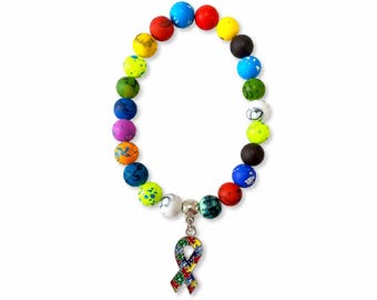 Autism Ribbon Charm Stretch Bracelet