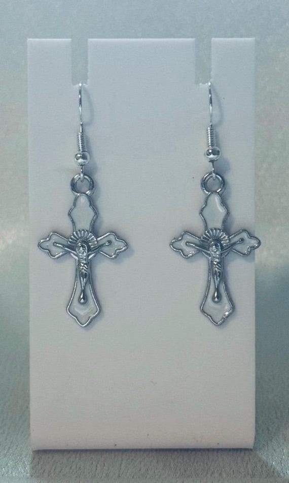 Silver Cross Dangle Earrings