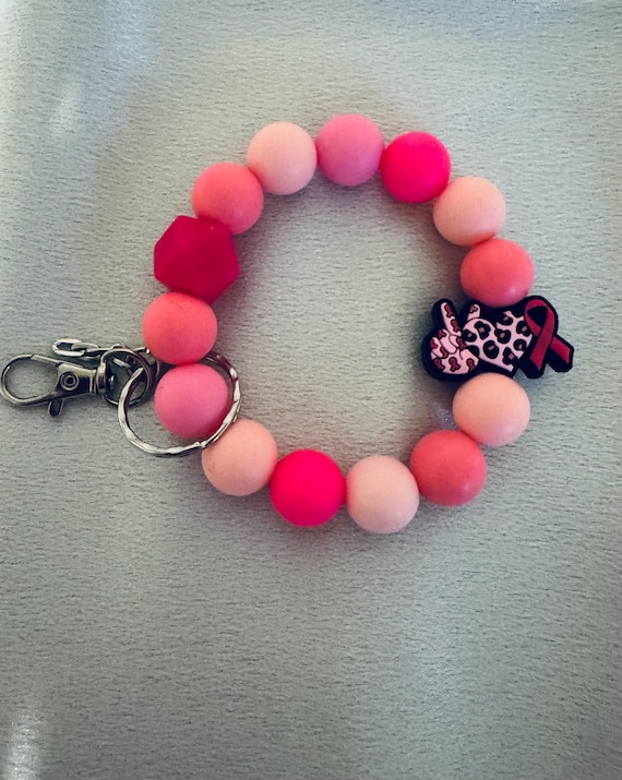 Breast Cancer Silicone Wristlet  Keychain