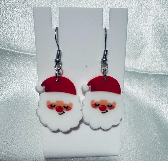 Wooden Christmas Santa Dangle Earrings