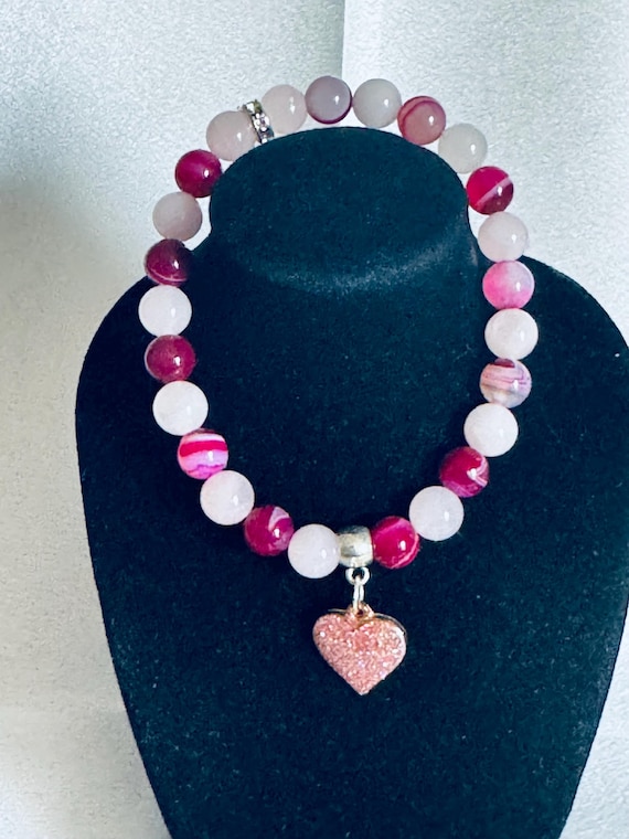 Pink Heart Valentine Charm Stretch Bracelet