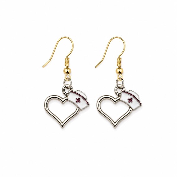 Nurses Hat With Heart Dangle Earrings.