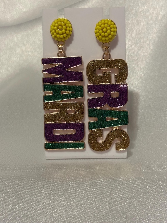 Mardi Gras Dangle Earrings.