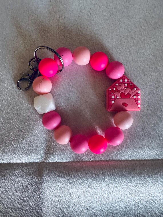Envelope of Hearts Valentine Silicone Wristlet  Keychain