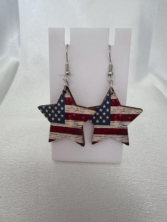 Wooden Star Dangle Earrings