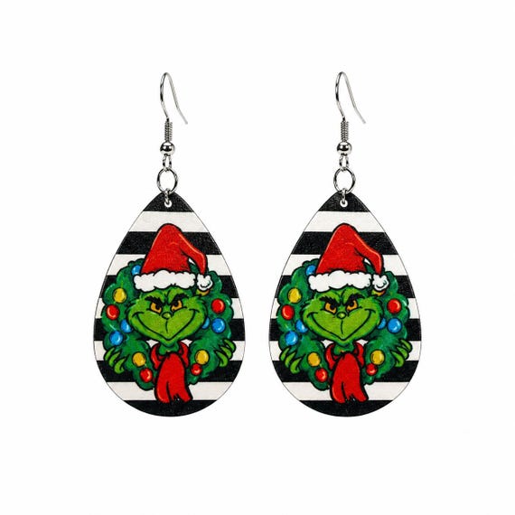 Grinch Christmas Leather Earrings