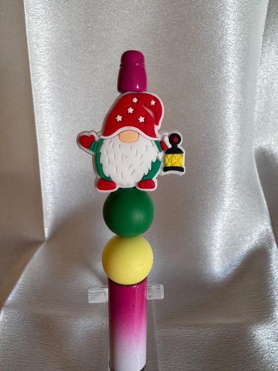 Colorful Silicone Beaded Christmas Gnome Writing Pen