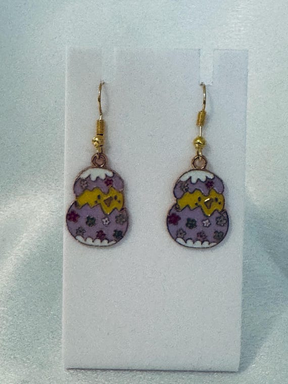 Easter Bunny In Egg Dangle Earrings.