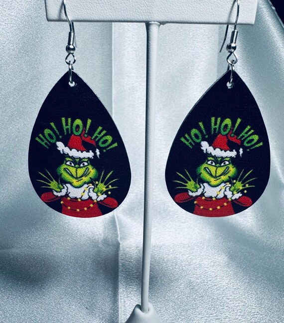 Grinch Christmas Leather Earrings