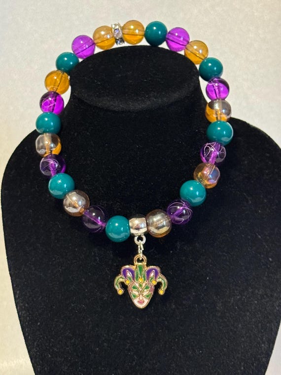 Mardi Gras Mask Charm Stretch Bracelet