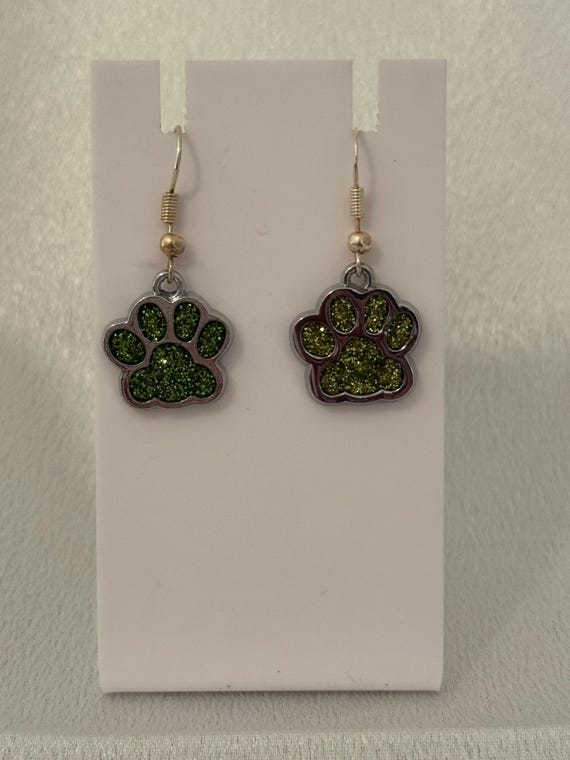 Yellow Green Paw Charm Dangle Earrings