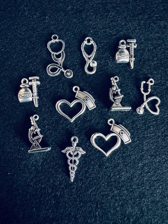 10 Piece Silver Medical Symbol Charms