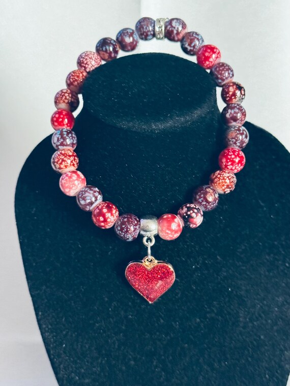 Red Sparkling Heart Charm Bracelet