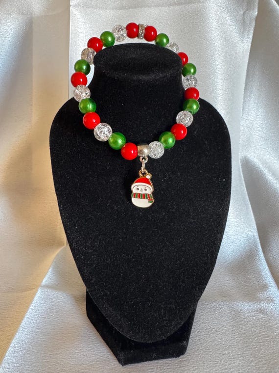 Christmas Snowman Charm Stretch Bracelet